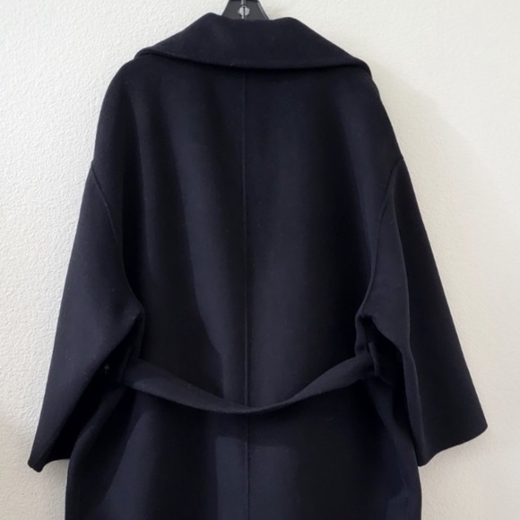 Unworn Reiss Black Bridget Belted Wool Blend Longline Coat - Picture 10 of 11